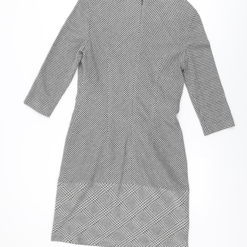 APANAGE Womens Grey Geometric Polyester Shift Size 12 Round Neck Zip