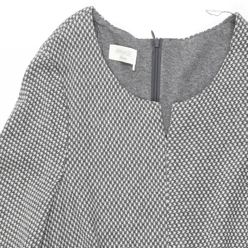 APANAGE Womens Grey Geometric Polyester Shift Size 12 Round Neck Zip