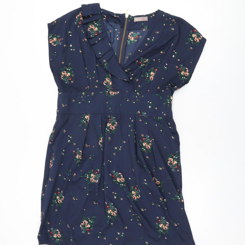 A/Wear Womens Blue Floral Polyester Shift Size 16 V-Neck Zip