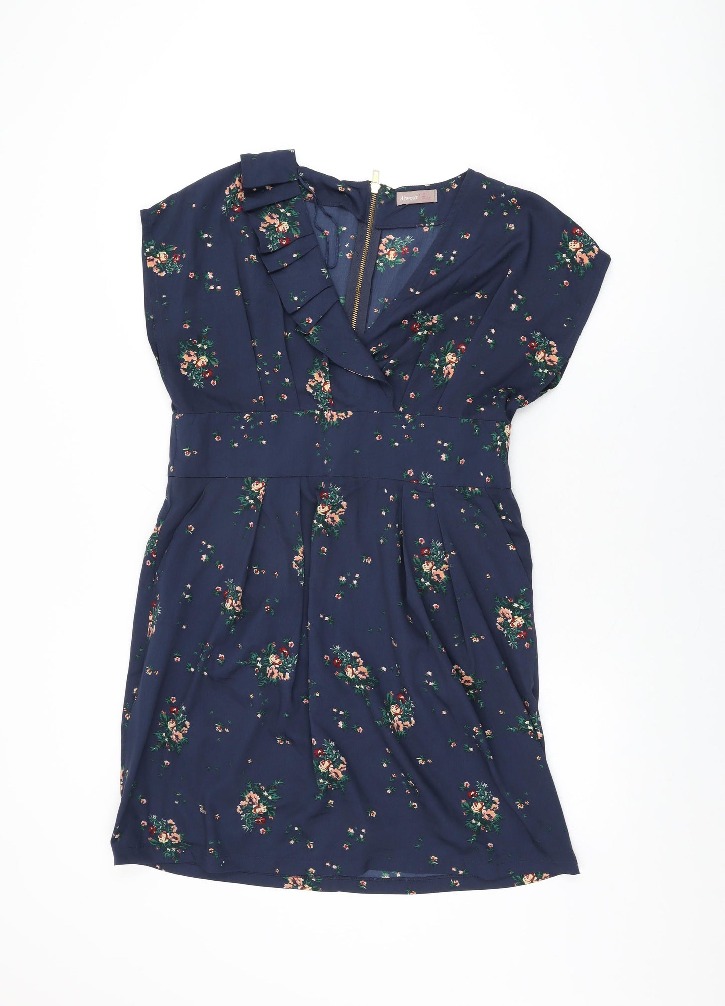 A/Wear Womens Blue Floral Polyester Shift Size 16 V-Neck Zip