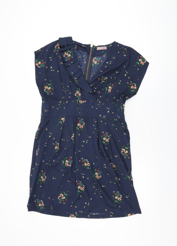 A/Wear Womens Blue Floral Polyester Shift Size 16 V-Neck Zip