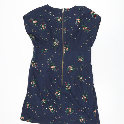 A/Wear Womens Blue Floral Polyester Shift Size 16 V-Neck Zip