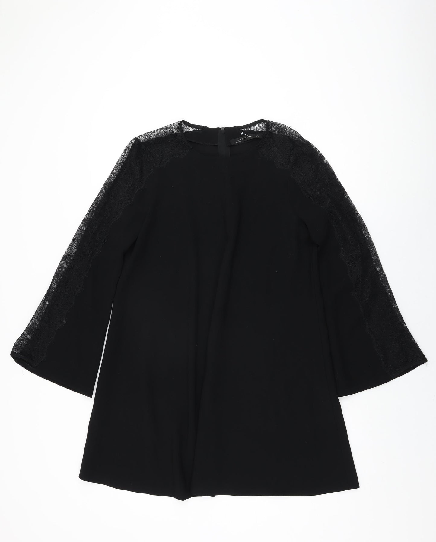 Zara Womens Black Polyester Shift Size M Round Neck Zip