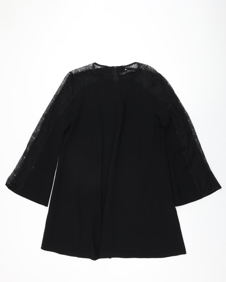 Zara Womens Black Polyester Shift Size M Round Neck Zip