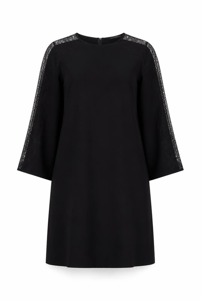 Front view of Zara women’s black polyester shift, size M, round neck zip