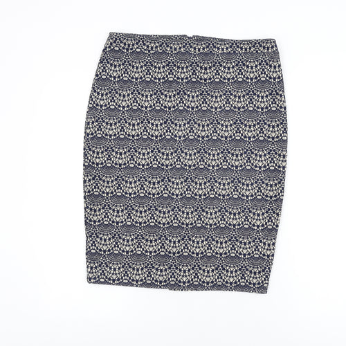 Warehouse Womens Blue Geometric Polyester Straight & Pencil Skirt Size 14 Zip