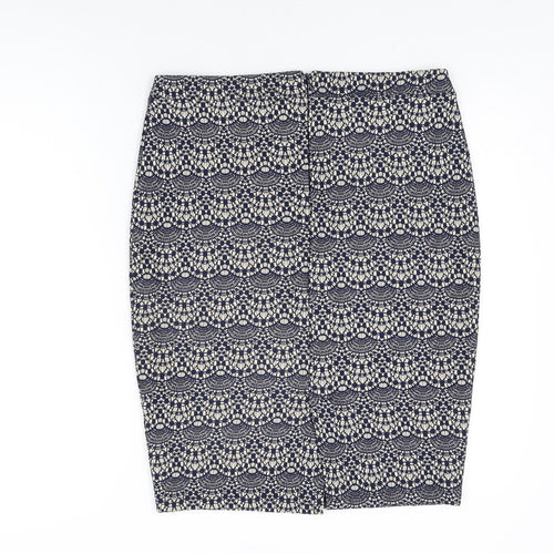 Warehouse Womens Blue Geometric Polyester Straight & Pencil Skirt Size 14 Zip