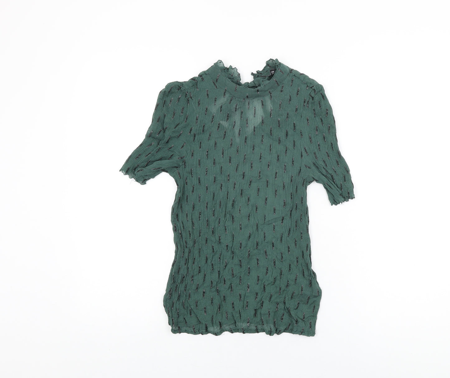 NEXT Womens Green Geometric Polyester Basic T-Shirt Size 10 Round Neck