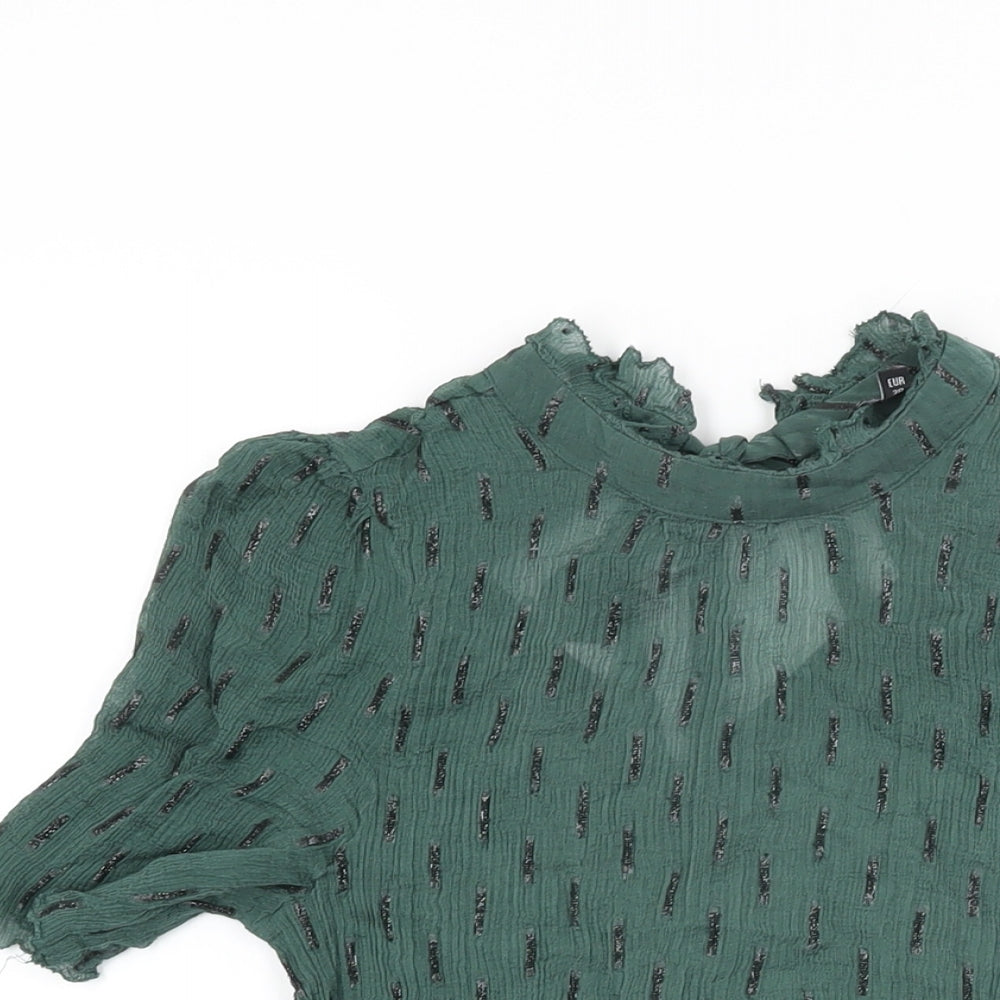 NEXT Womens Green Geometric Polyester Basic T-Shirt Size 10 Round Neck