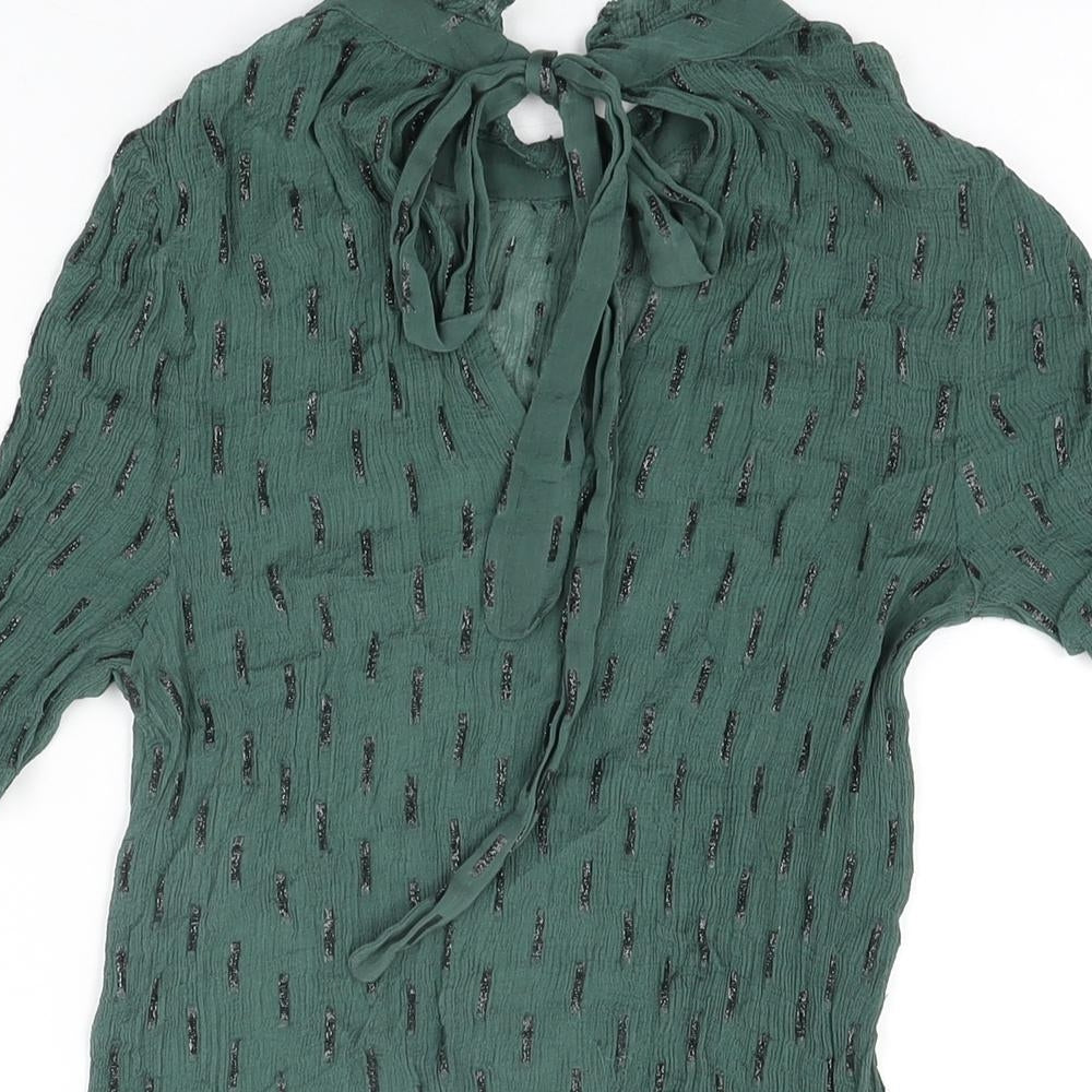 NEXT Womens Green Geometric Polyester Basic T-Shirt Size 10 Round Neck