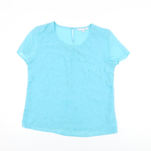 Red Herring Womens Blue Polyester Basic Blouse Size 14 Round Neck