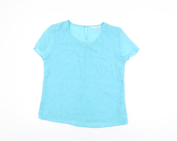 Red Herring Womens Blue Polyester Basic Blouse Size 14 Round Neck