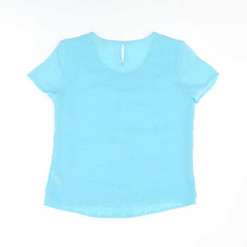 Red Herring Womens Blue Polyester Basic Blouse Size 14 Round Neck