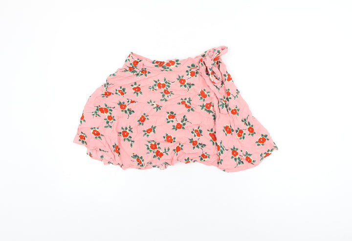 Topshop Womens Pink Floral Viscose Mini Skirt Size 8 Zip