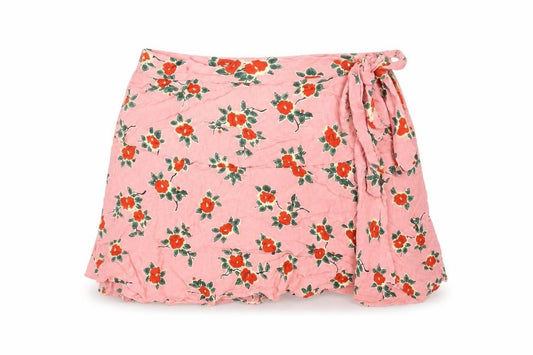 Front view of Topshop women’s pink floral viscose mini skirt, size UK 8, zip