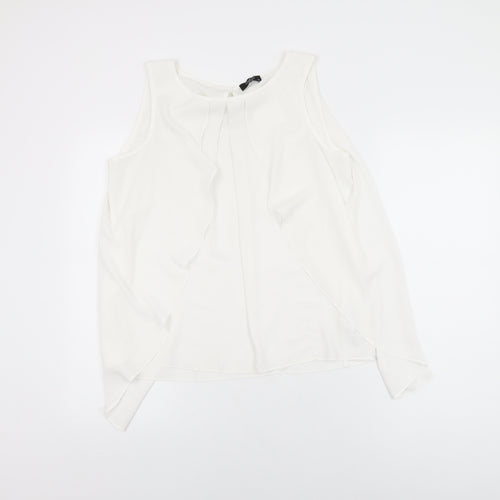 M&Co Womens White Polyester Basic Blouse Size 14 Round Neck