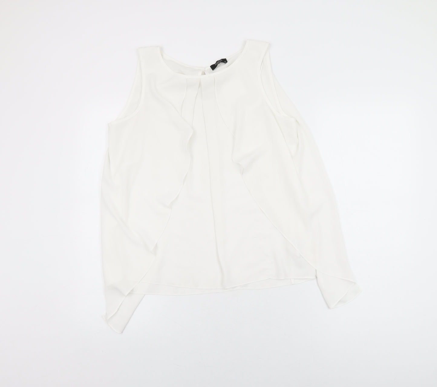 M&Co Womens White Polyester Basic Blouse Size 14 Round Neck
