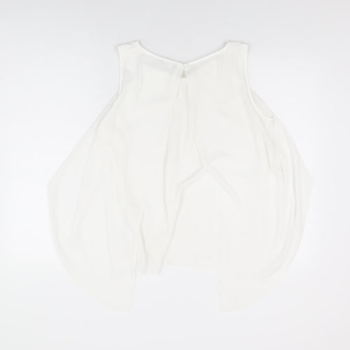 M&Co Womens White Polyester Basic Blouse Size 14 Round Neck