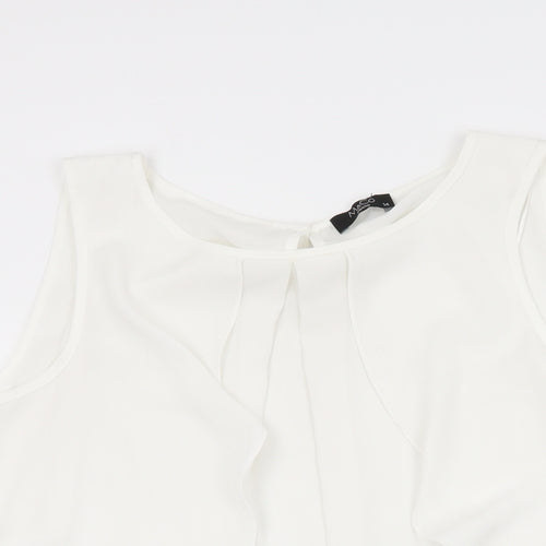 M&Co Womens White Polyester Basic Blouse Size 14 Round Neck