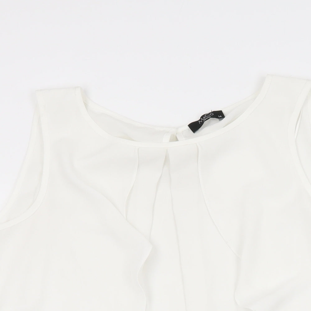 M&Co Womens White Polyester Basic Blouse Size 14 Round Neck