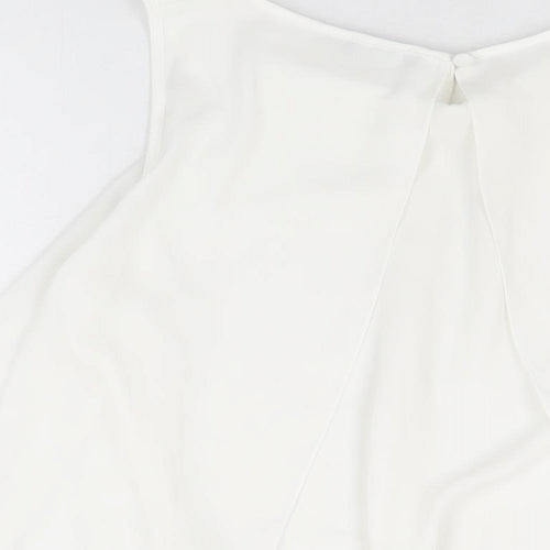 M&Co Womens White Polyester Basic Blouse Size 14 Round Neck