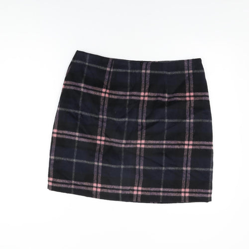 Roman Womens Black Plaid Polyester A-Line Skirt Size 14 Zip