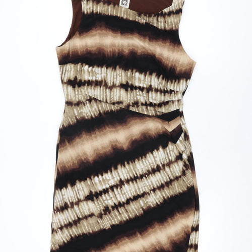 Anne Klein Womens Brown Geometric Polyester Bodycon Size 12 V-Neck Pullover