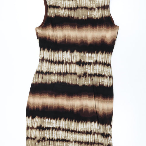Anne Klein Womens Brown Geometric Polyester Bodycon Size 12 V-Neck Pullover