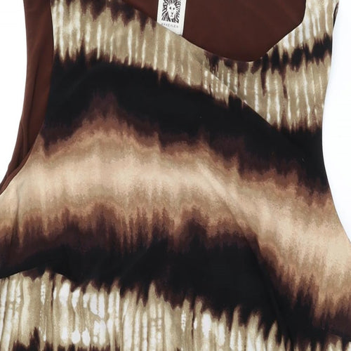 Anne Klein Womens Brown Geometric Polyester Bodycon Size 12 V-Neck Pullover