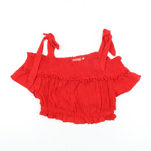River Island Womens Red Polyester Cropped T-Shirt Size M Off the Shoulder
