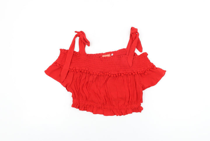 River Island Womens Red Polyester Cropped T-Shirt Size M Off the Shoulder