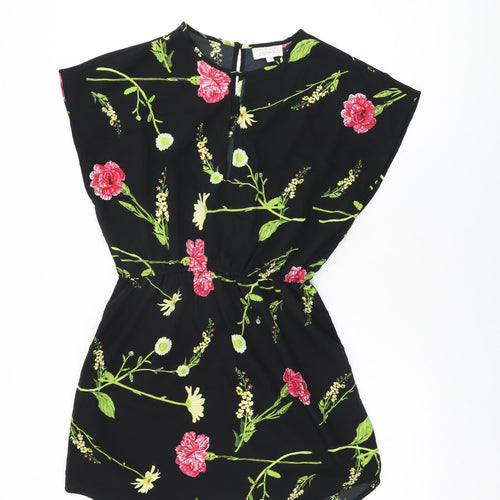 Dancing Leopard Womens Black Floral Polyester Shift Size 10 Round Neck Pullover