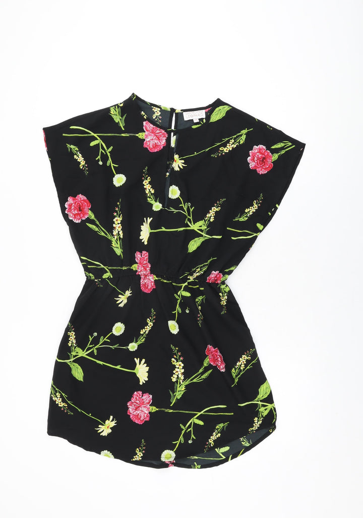Dancing Leopard Womens Black Floral Polyester Shift Size 10 Round Neck Pullover