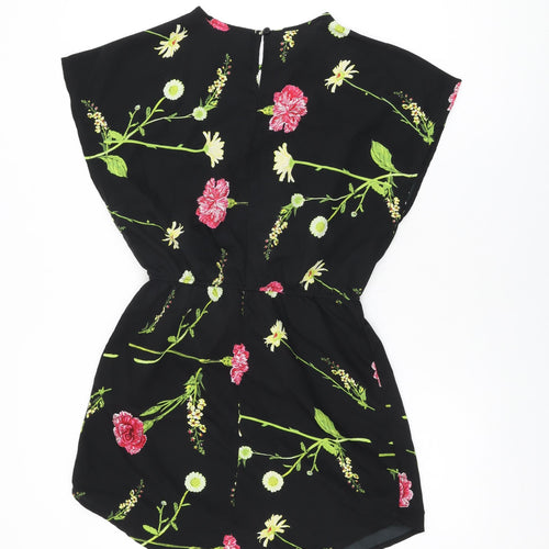 Dancing Leopard Womens Black Floral Polyester Shift Size 10 Round Neck Pullover