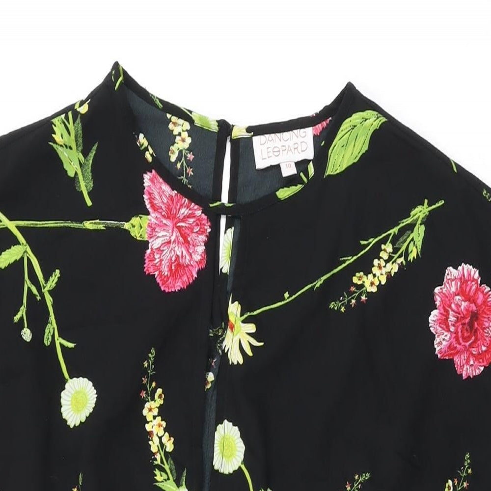 Dancing Leopard Womens Black Floral Polyester Shift Size 10 Round Neck Pullover