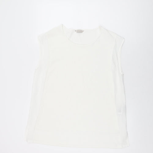 Marks and Spencer Womens White Polyester Basic T-Shirt Size 14 Round Neck