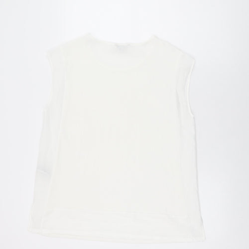 Marks and Spencer Womens White Polyester Basic T-Shirt Size 14 Round Neck