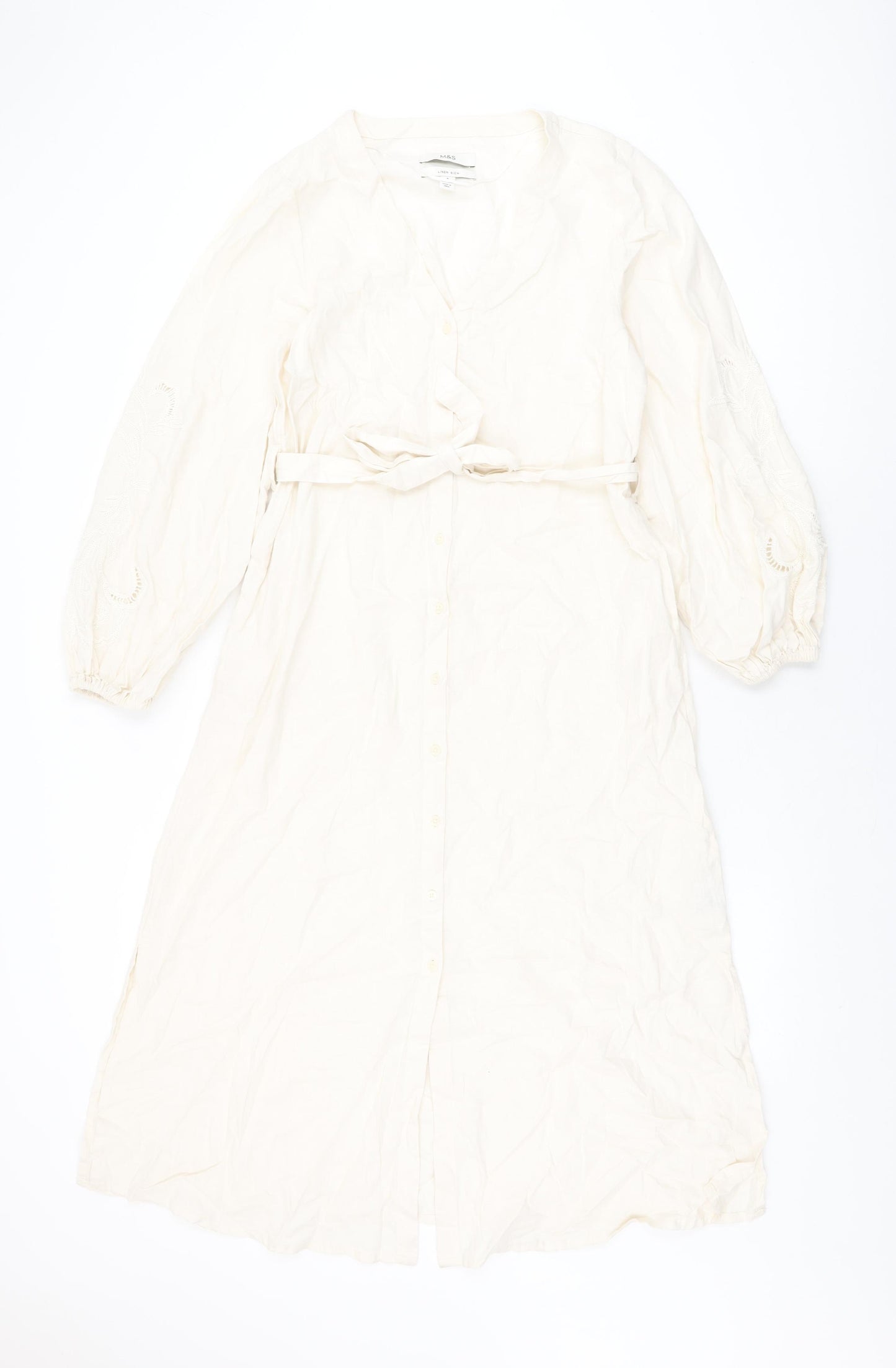 Marks and Spencer Womens Ivory Linen A-Line Size 8 V-Neck Button