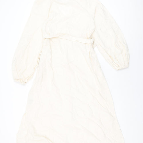 Marks and Spencer Womens Ivory Linen A-Line Size 8 V-Neck Button
