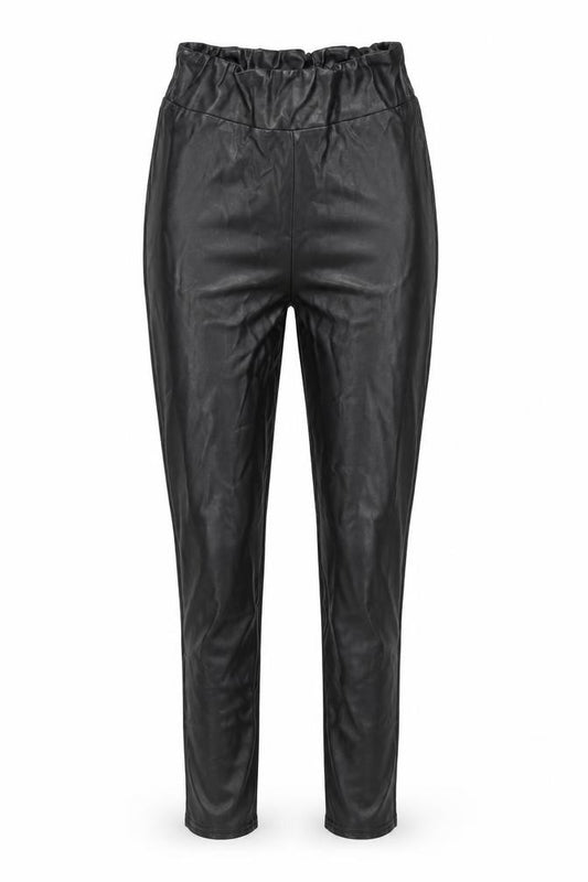 Front view of PRETTYLITTLETHING women’s black polyester pedal pusher leggings, size UK 8, 28-inch leg