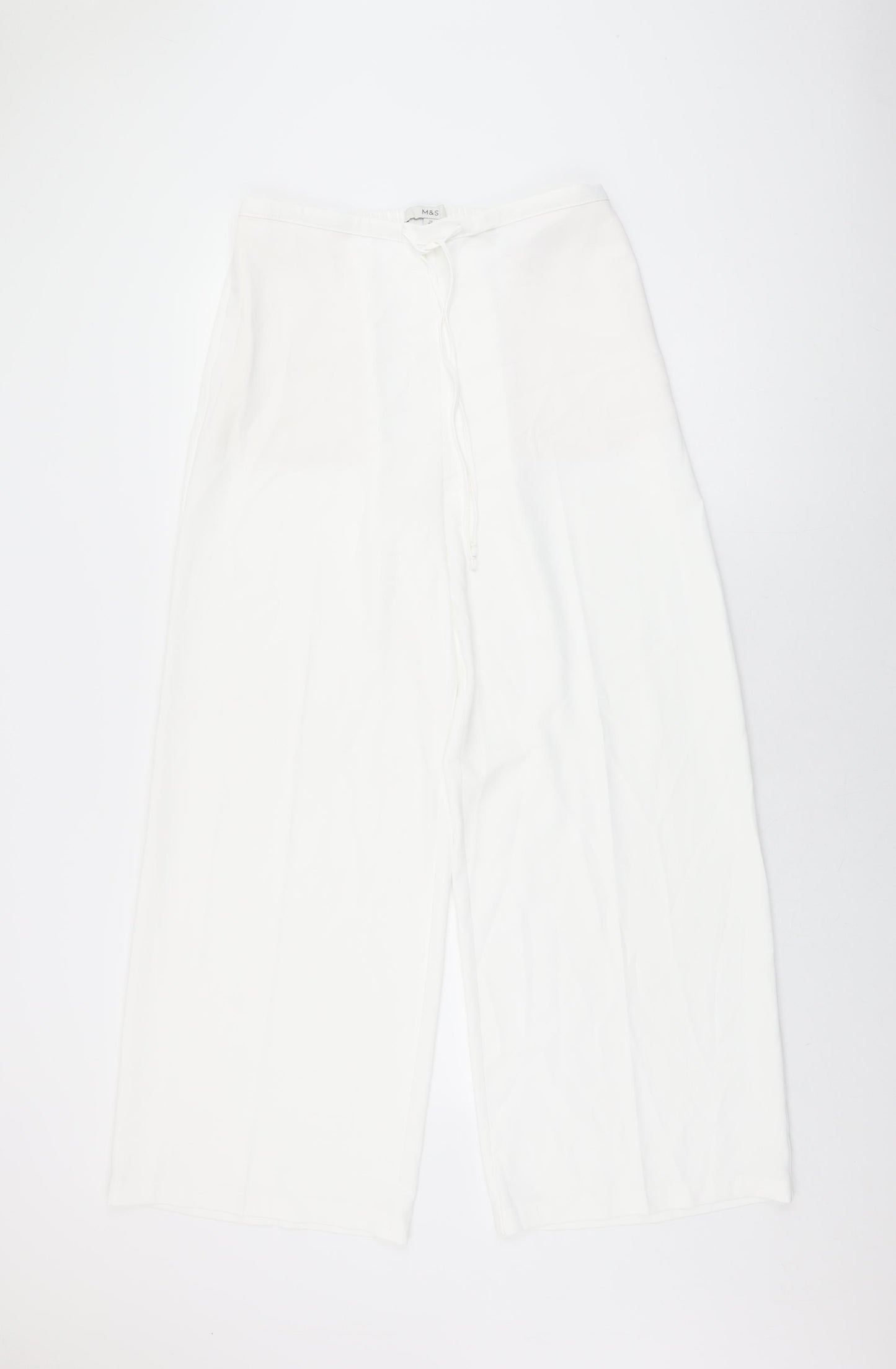 Marks and Spencer Womens White Polyester Trousers Size 12 L30 in Regular Drawstring