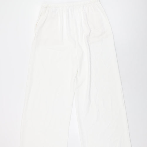 Marks and Spencer Womens White Polyester Trousers Size 12 L30 in Regular Drawstring