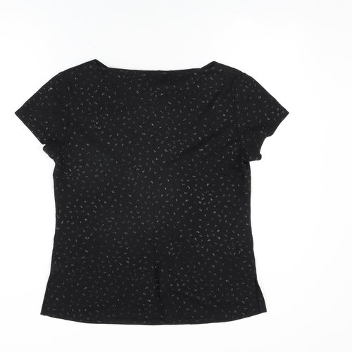 BHS Womens Black Geometric Polyester Basic T-Shirt Size 16 Boat Neck
