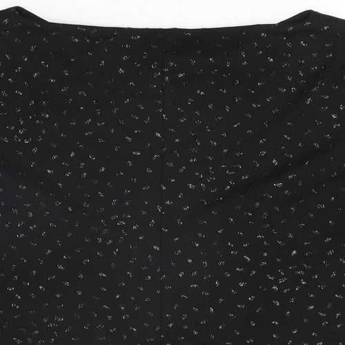 BHS Womens Black Geometric Polyester Basic T-Shirt Size 16 Boat Neck