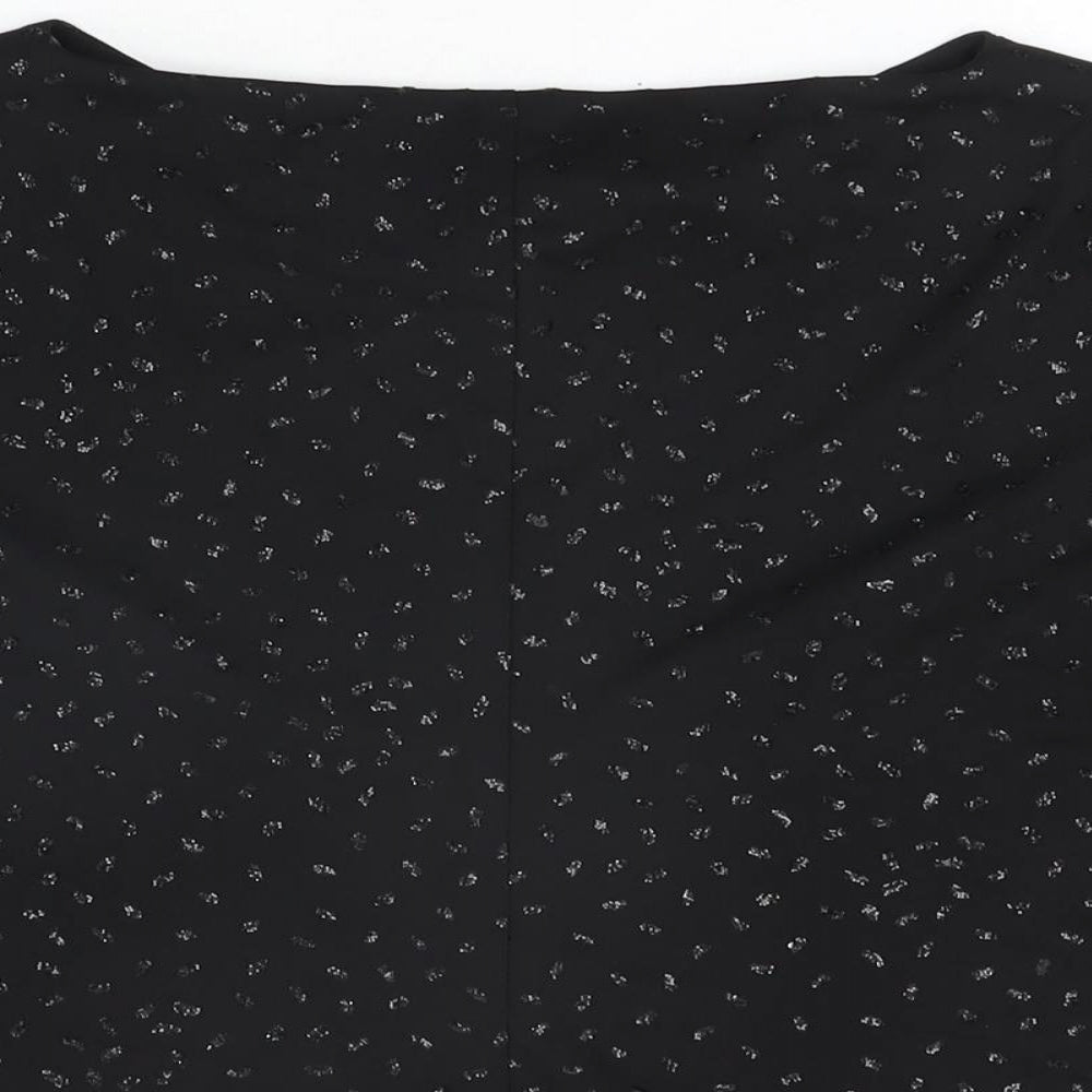 BHS Womens Black Geometric Polyester Basic T-Shirt Size 16 Boat Neck