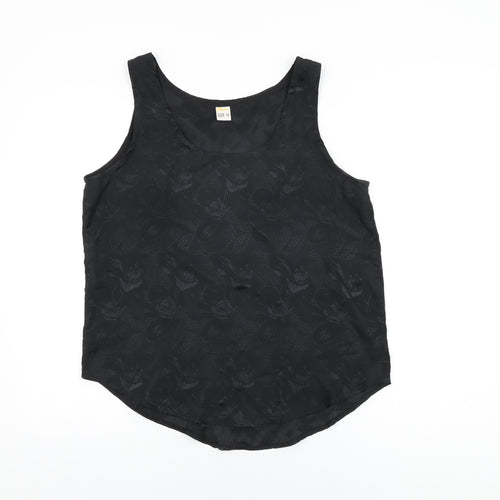 Etam Womens Black Floral Polyester Basic Tank Size 14 Scoop Neck