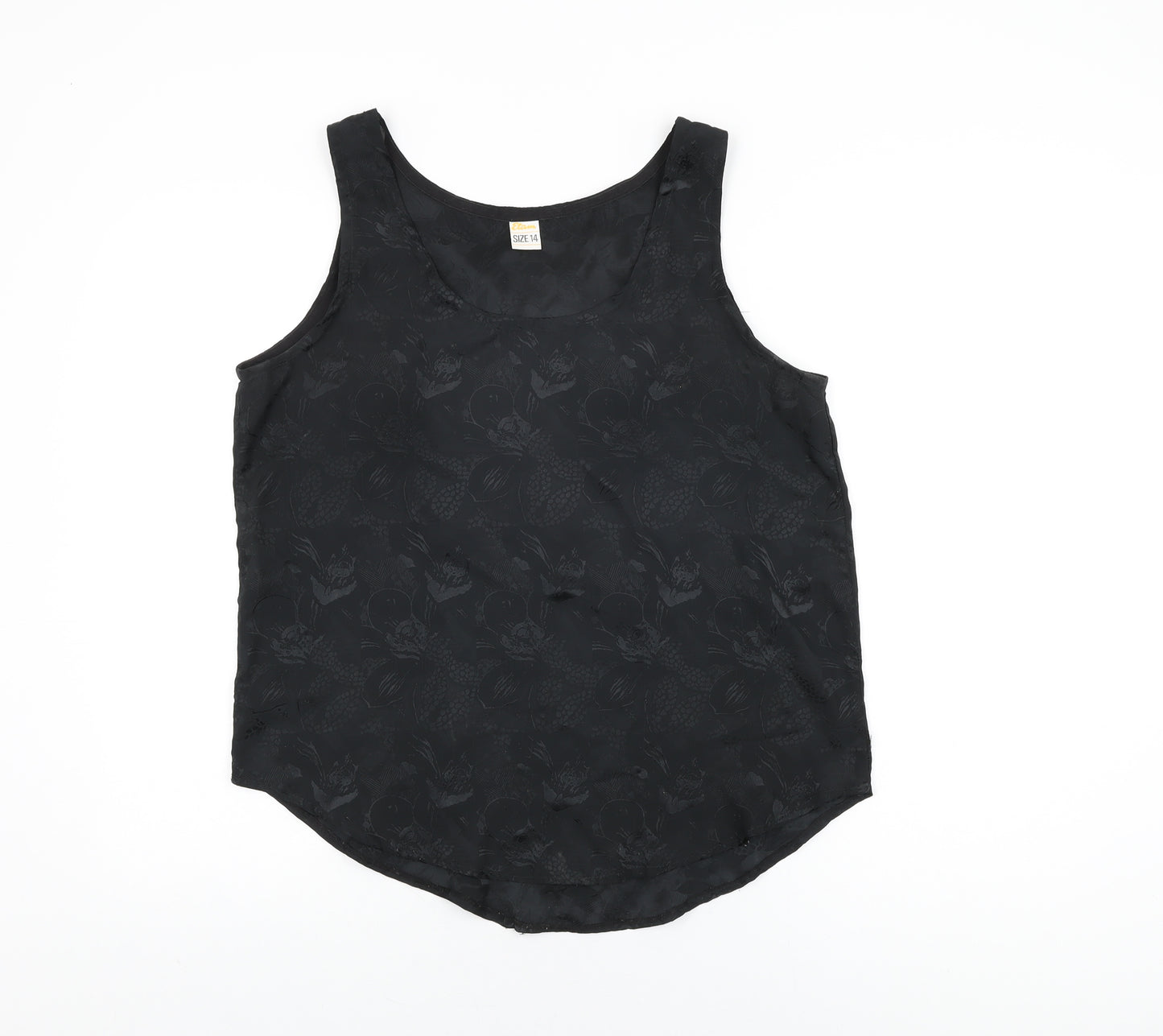 Etam Womens Black Floral Polyester Basic Tank Size 14 Scoop Neck