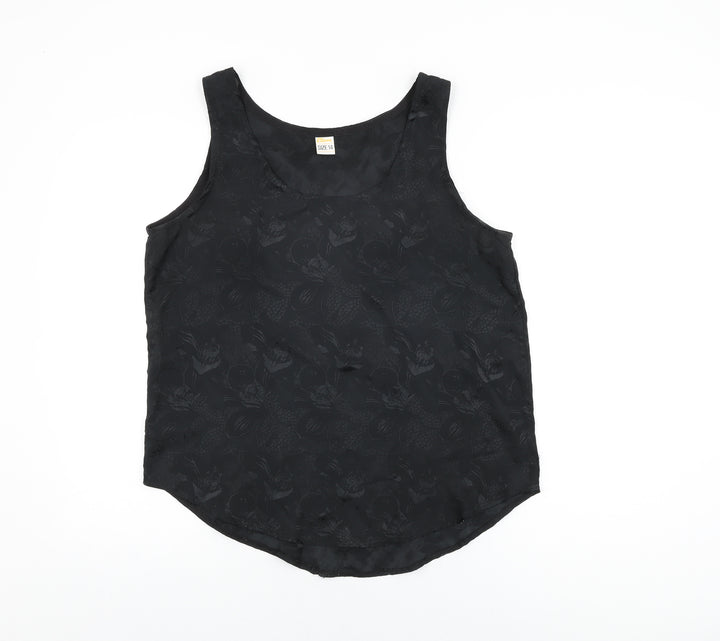 Etam Womens Black Floral Polyester Basic Tank Size 14 Scoop Neck