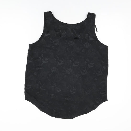 Etam Womens Black Floral Polyester Basic Tank Size 14 Scoop Neck
