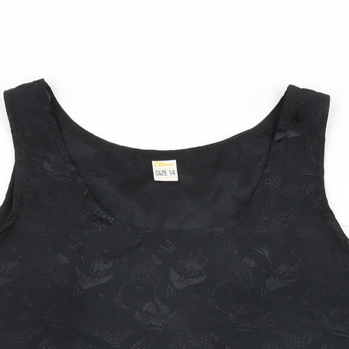 Etam Womens Black Floral Polyester Basic Tank Size 14 Scoop Neck